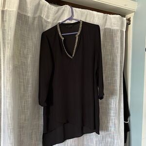 Black Women's Top with Embellished Neckline